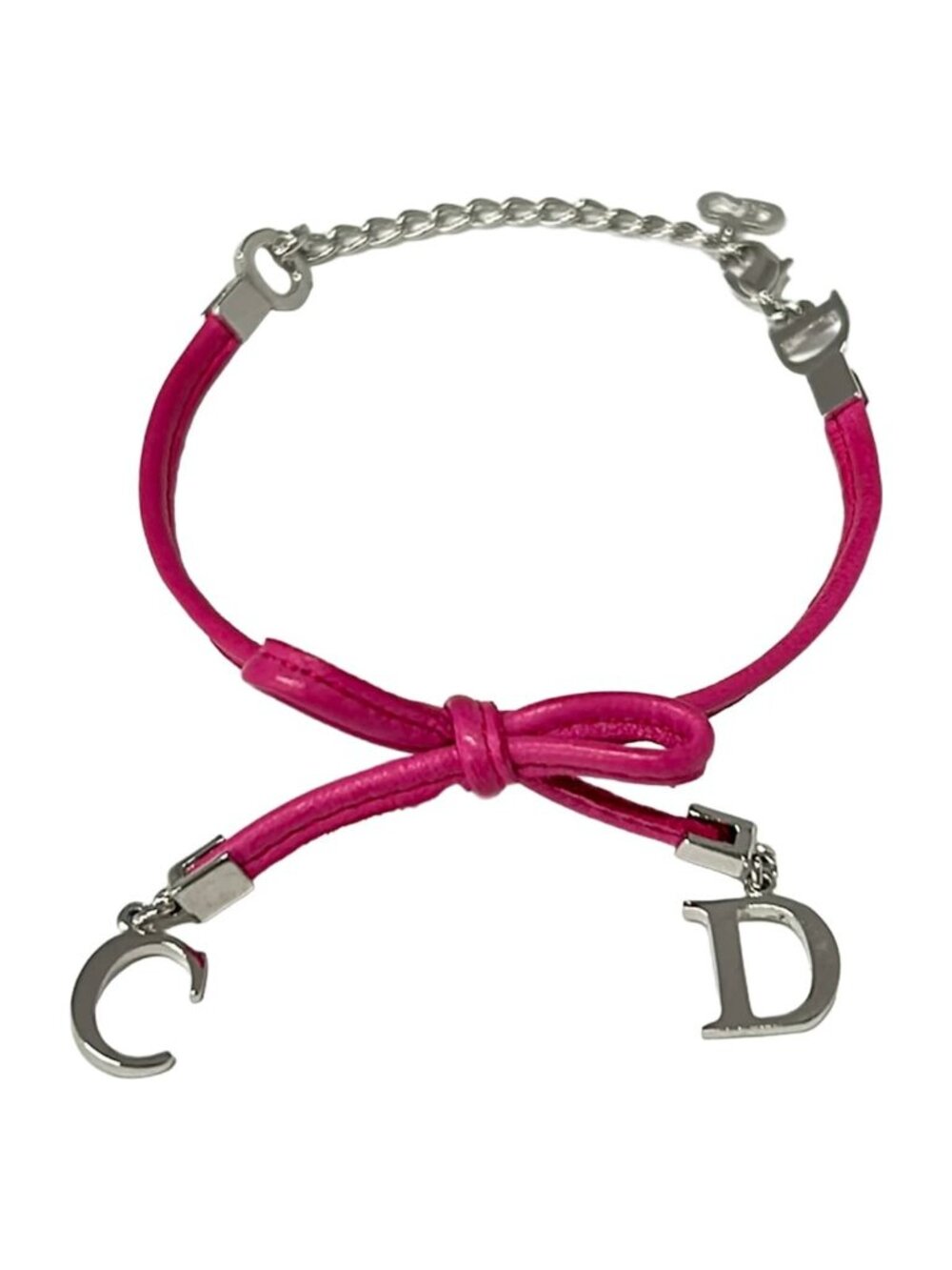 Dior Bracelet Leather Pink Silver Ribbon